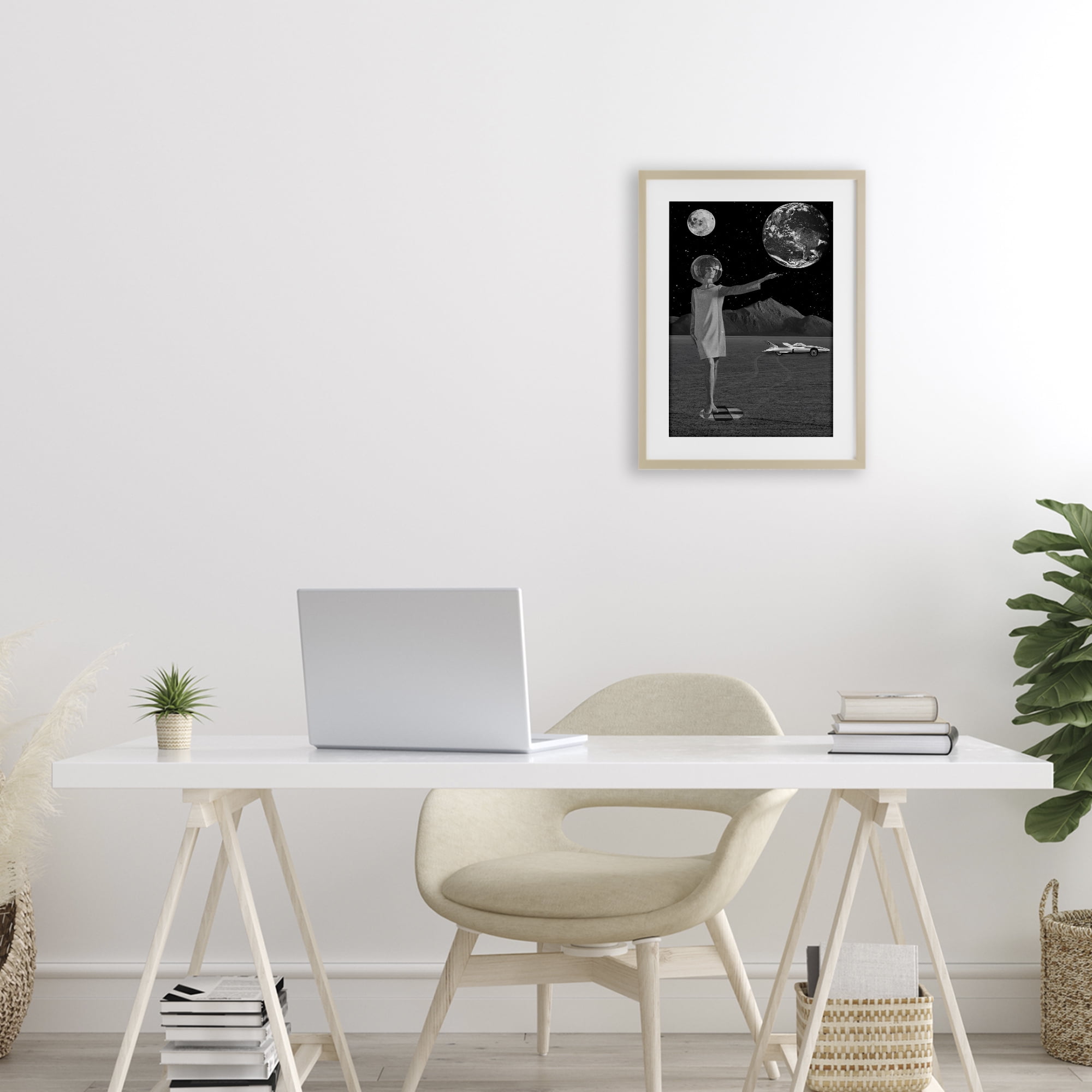 On A Mission Retro Space Birch Framed Print Under Glass, design by Elo Marc