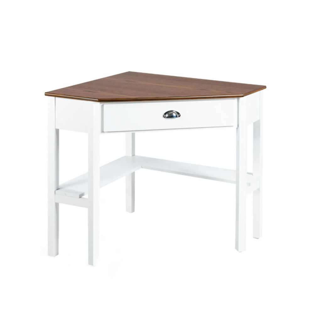 Demi Bonn Corner Wooden Piece Laptop Computer Desk, Small Home Office Desk Study Writing Table, White