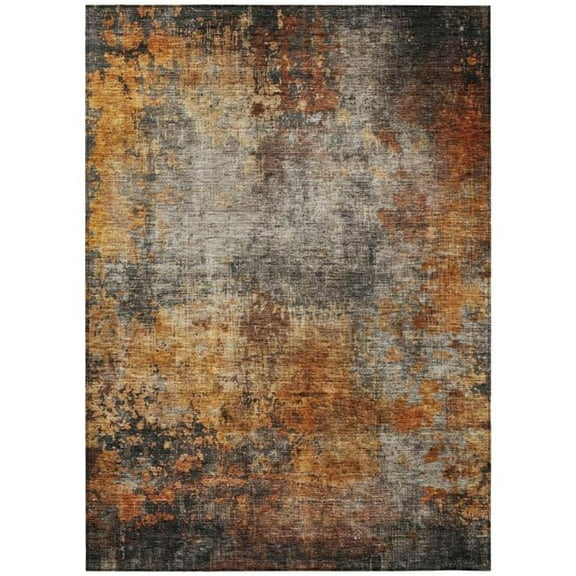 HomeRoots 606099 5 x 8 ft. Copper, Terra Cotta & Black Abstract Washable Indoor & Outdoor Rectangle Area Rug