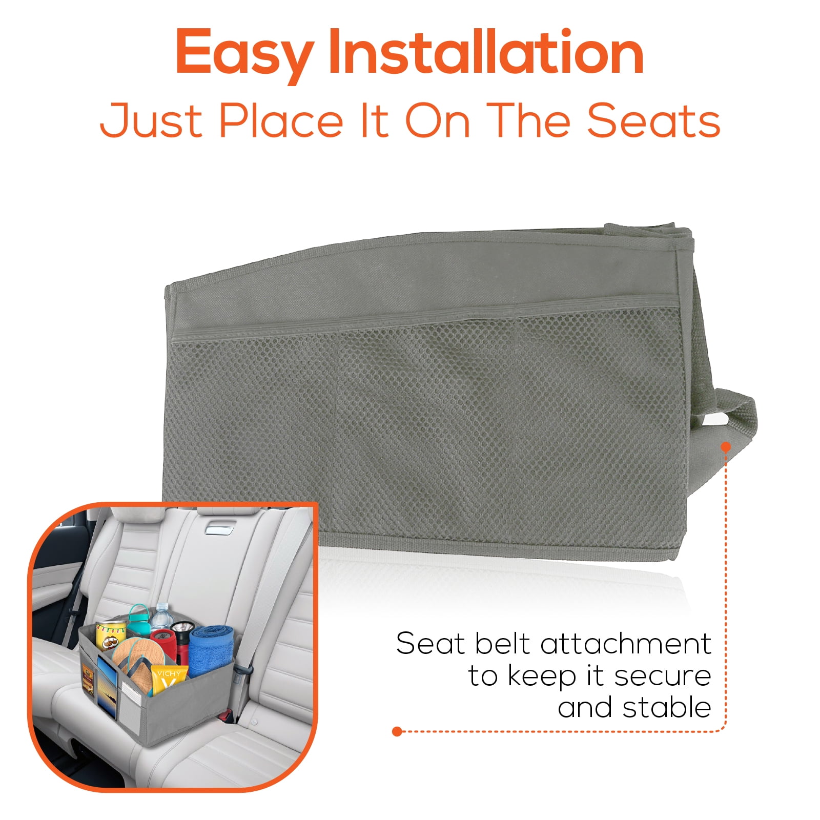 Trobo Front Seat Organizer, Multifunctional Foldable Back Seat Organizers And Storage For Kids, Car Backseat Console Caddy With 4 Inside Compartments And 6 Outside Pockets, Travel Accessories, Grey
