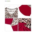 thumbnail image 6 of BadPiggies Women Leopard Print Colorblock Long Sleeve Round Neck Casual Blouses Tops (XL, Red), 6 of 6