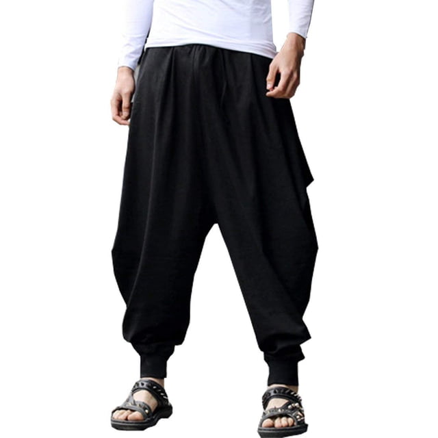 Pantalones ONTTNO Harem para hombre, negros, informales, cintura holgada, 71 — 97 cm