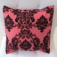 thumbnail image 2 of Flocked Damask Decorative Throw Pillow/Sham Cushion Cover Black on Coral, 2 of 2