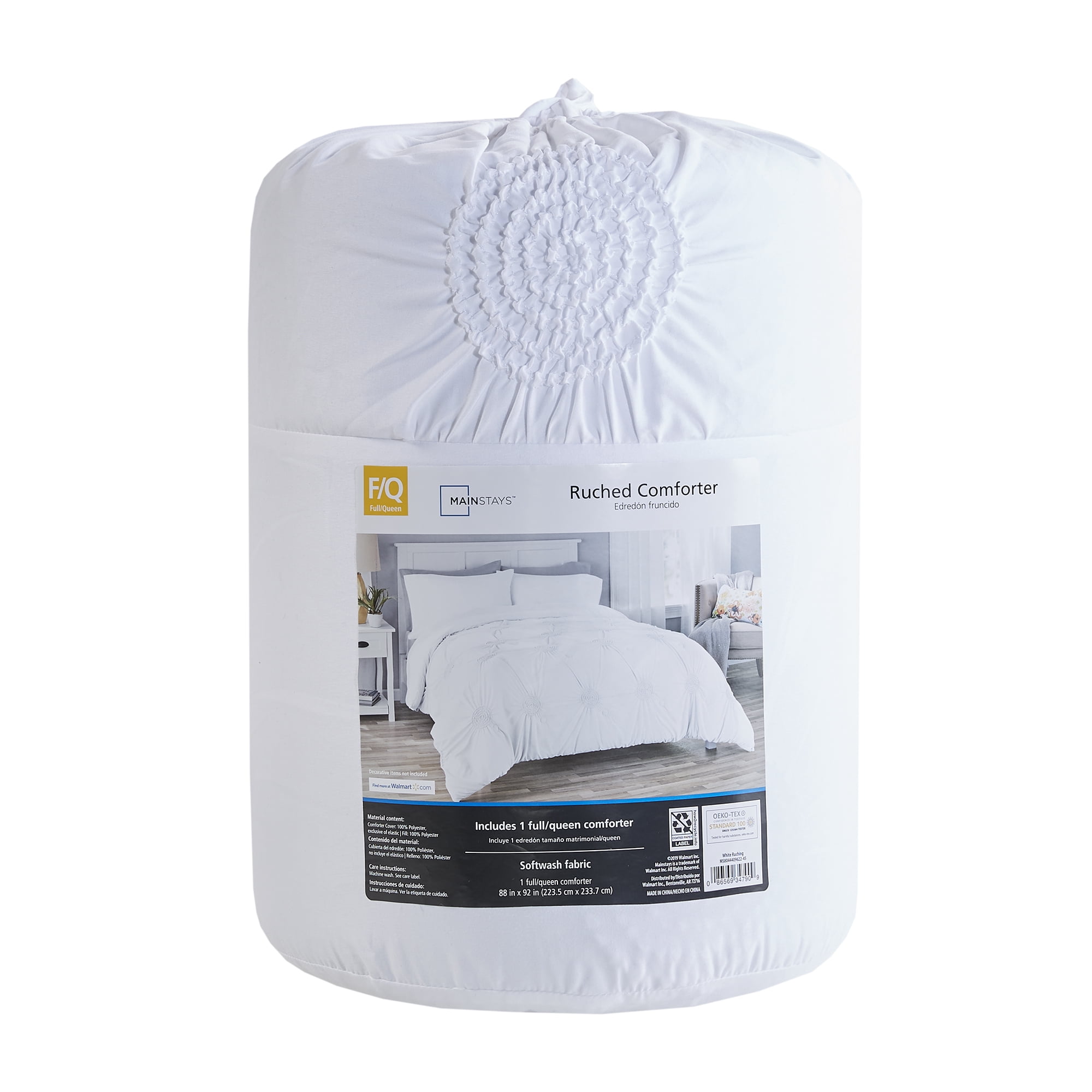 Mainstays Elastic Ruching Comforter in a Bag, Twin/Twin XL, White