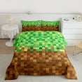 thumbnail image 2 of Homewish Square Checkered Kids Queen Comforter Set, Cartoon Building Gamers Bedding Sets, Brown Green Block Patchwork Reversible Bedding Comforter Set, Luxury Bedroom Decor, 3 Pieces, 2 of 8