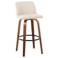 thumbnail image 2 of Walnut & Cream Fabric Bar Stools Set of 2 with Swivel Seats and Footrest - 30 Inch Counter Height Mid Century Modern Style, 2 of 5