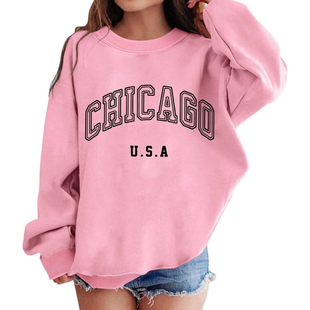 MEZZALL Chandail en Molleton à Imprimés Graphiques pour Filles Col Rond Manches Longues Mignon Pull Épaule Tombante Hauts Mignons pour Tout-Petits Usage Quotidien, Rose, 6-7 Ans