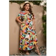 thumbnail image 2 of AURA Plus Size High Waist V Neck Printed Maxi Dress Elegant Spring Summer Style, 2 of 5