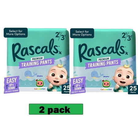 (2 pack)Rascals Premium CoComelon Absorbent Potty Training Pants 2T-3T, 25 Count (Select for More Options) Unisex