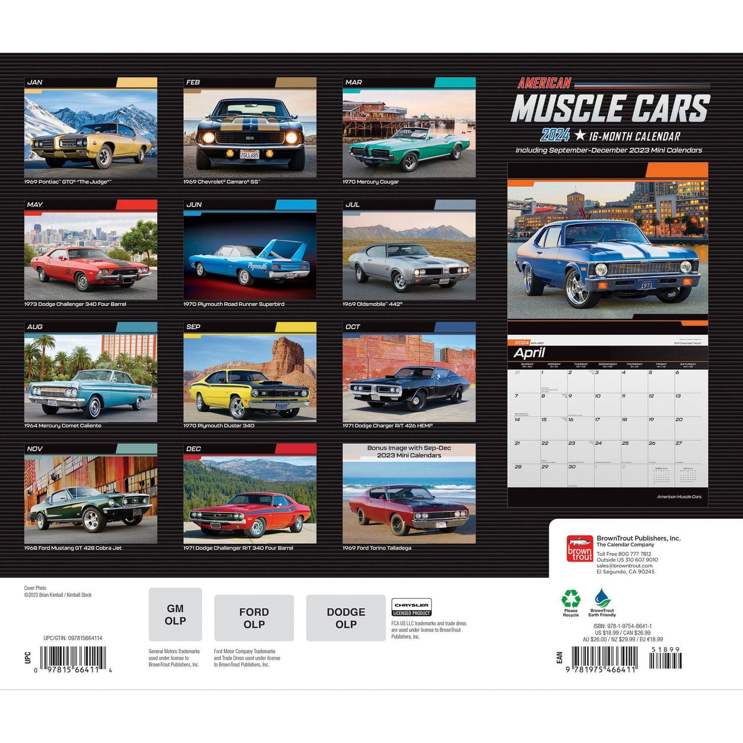 BrownTrout American Muscle Cars 2024 14x24 Inch Deluxe Wall Calendar, 9781975466411