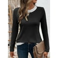 thumbnail image 3 of DOKOTOO Womens Crewneck Tops Casual Long Sleeve Shirts Color Block Blouses for Women Spring Slim Fit Pullover L, 3 of 8