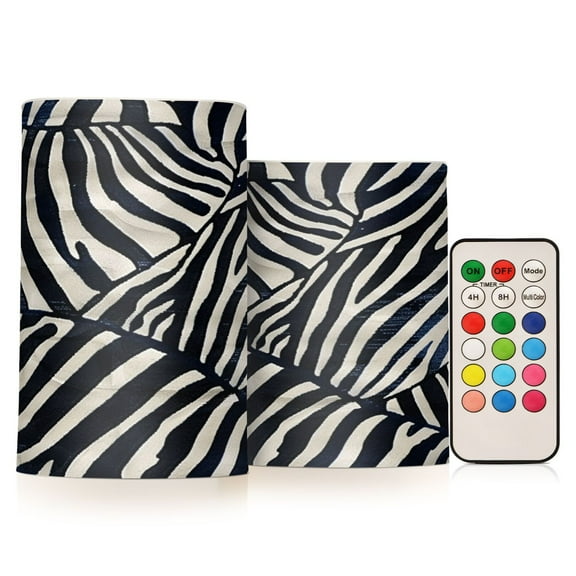 ALAZA Zebra Pattern 2 PCs LED Flickering Flameless Candles with Remote Timer Battery Operated Candle
