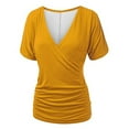 thumbnail image 5 of TKLPEHG Womens Tops Short Sleeve Lightweight Short Sleeve T Shirts Summer Solid Color Loose Going Out Tops Casual V Neck Pleated Tshirt Blouses(Yellow,XXL), 5 of 6