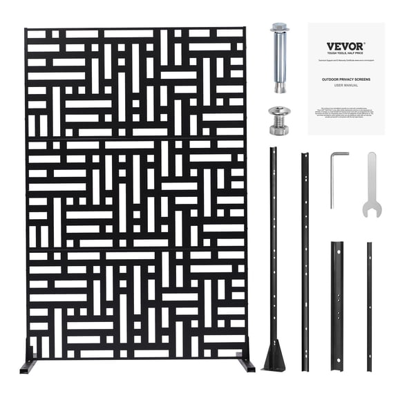 Dranite Black Metal Privacy Screen for Patio, 47" x 76" Outdoor Windproof Fence Panel with Anti-Rust Coating, Freestanding Backyard Partition for Deck, Lawn, and Garden