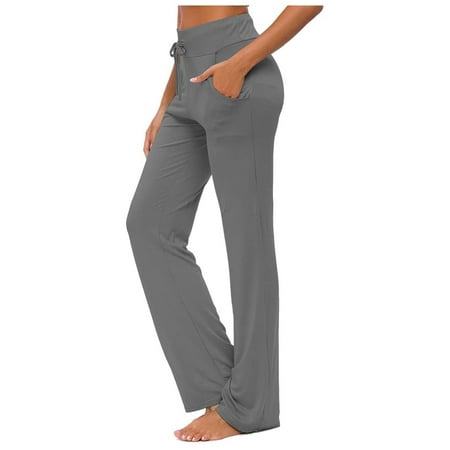 

Dadaria Wide Leg Pants for Women High Waist Dressy Solid High Waist with Pockets Loose Drawstring Wide Leg Yoga Pants Trousers Dark Gray M Female