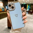 thumbnail image 4 of Compatible with iPhone 14 Case Cute, Luxury Plating Heart Phone Case, Electroplated Edge Bumper Case for Women Girls Soft TPU Shockproof Camera Protective Back Cover - Light Blue, 4 of 10