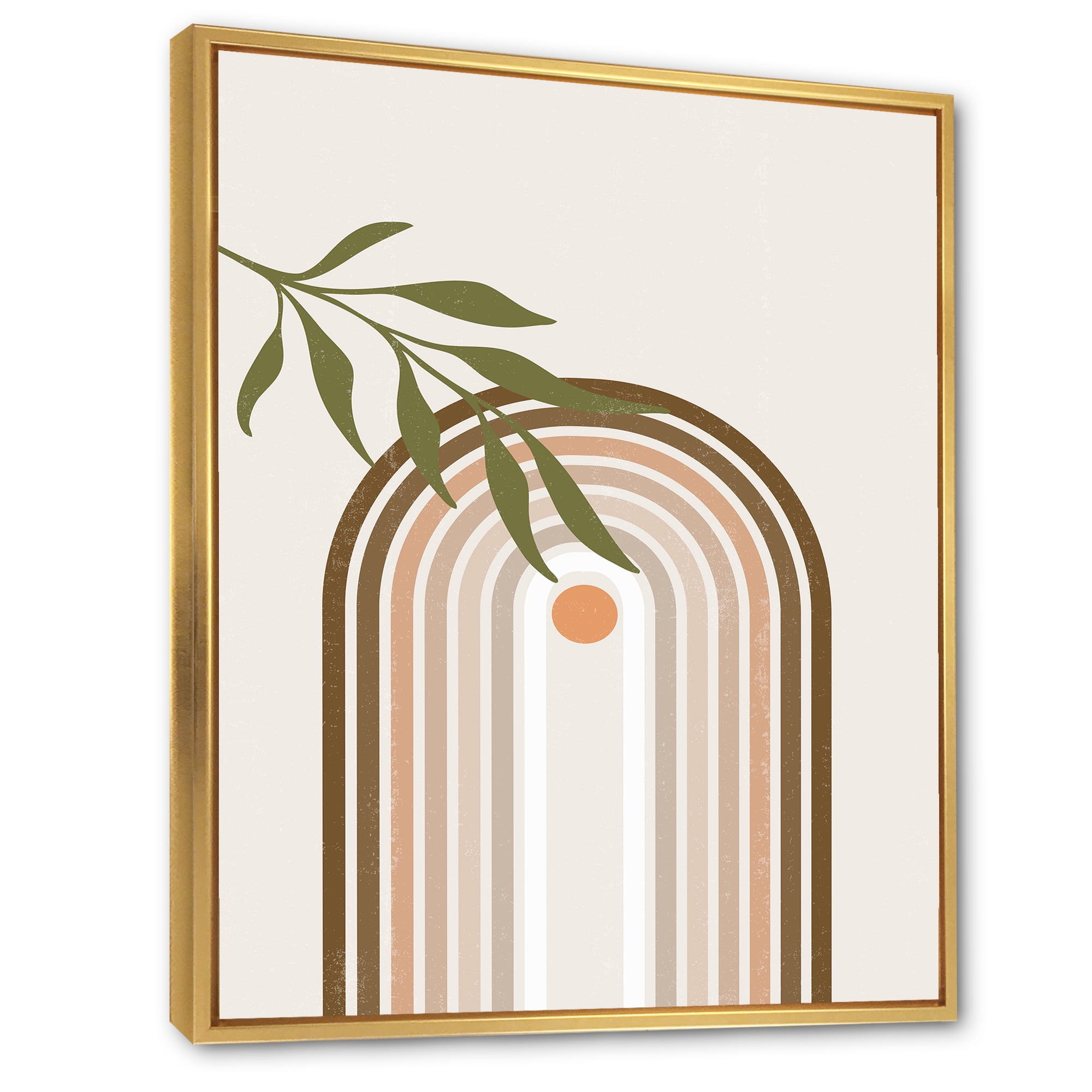 Designart 'Abstract Moon and Sun With Green Leaf I' Modern Framed Canvas Wall Art Print