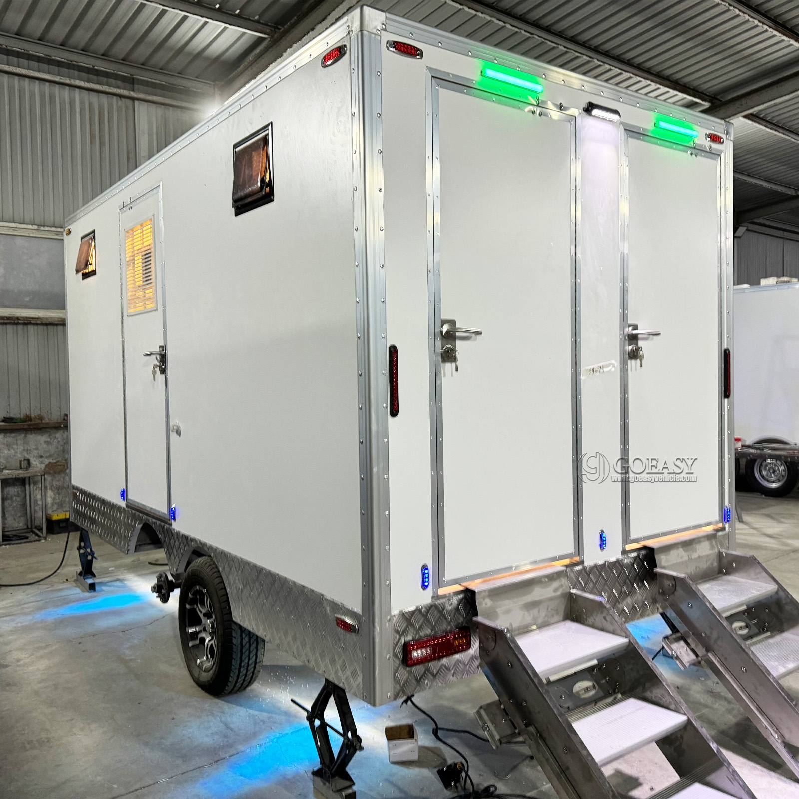 Goeay Vehicle 4-Stall Portable Restroom Trailer Luxury Portable Bathroom Trailer Mobile Toilet Trailer Portable Restroom Outdoor Camping Bathroom Truck Camping Toilet for Car