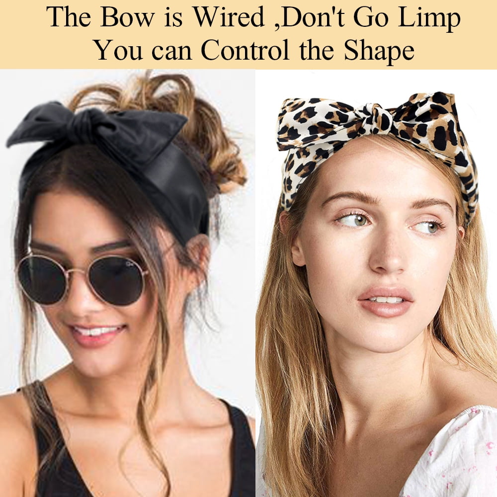 BEGOOD Black Bow Knotted Headbands for Women Leopard Print Top Knot  Headbands Rabbit Ear PU Leather Hair Bands Fashion Turban for Girls