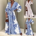 thumbnail image 4 of Robes pour Femmes Printemps Été Nouvelle Grande Robe Évasée Mode Rétro Boho Imprimé Col en V Taille Haute Jupe Longue à Nouer, 4 of 4