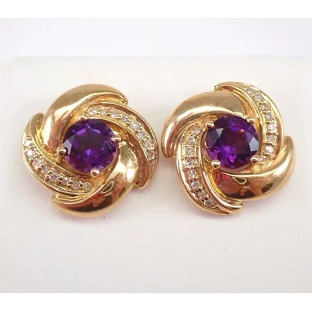 Trending Round Amethyst Cubic Zirconia Stud Earrings – 18K Yellow Gold Plated Sterling Silver for Women