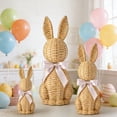 thumbnail image 6 of Rattan Effect Resin Easter Bunny Figurines Set, Indoor Outdoor Spring Table Centerpieces with Coordinated Bows, Three-Tiered Layered Decorative Bunny Garden Statue for Patio Mantel Shelf Display, 6 of 9