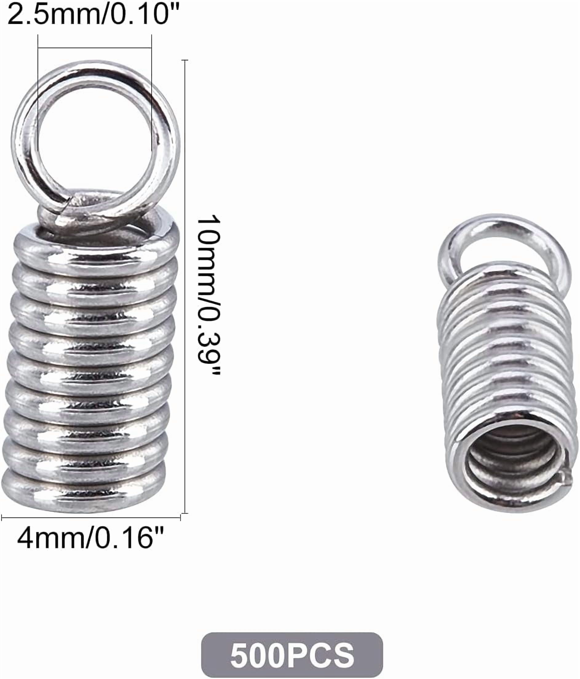 1000pcs Stainless Steel Coil Cord Ends 2.5mm Inner Diameter Mini Tube Cord Cap Tip Leather Cord Ends Caps 10mm Long Necklace Spring Fastener Crimp Clasp for Jewelry Making