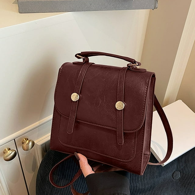 Mochila Vintage para Mujer - Bolso Casual Estilo Coreano, Ligera, Ideal para Viajes y Escuela, 20X20X9Cm, Piel Sintética, Color Café/Marrón/Negro