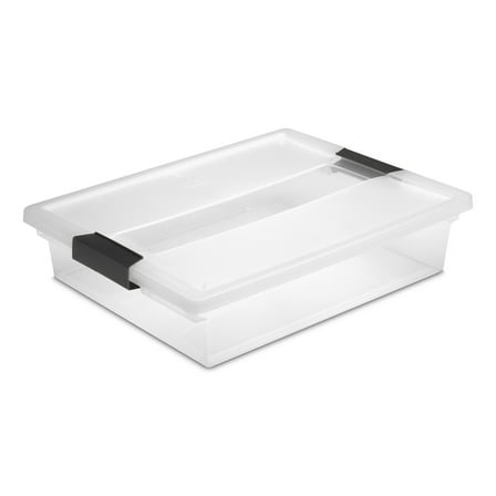 Sterilite Large Clip Box, Clear Plastic Storage Bin with Latching Lid, Holds Letter-Sized Paper, Black