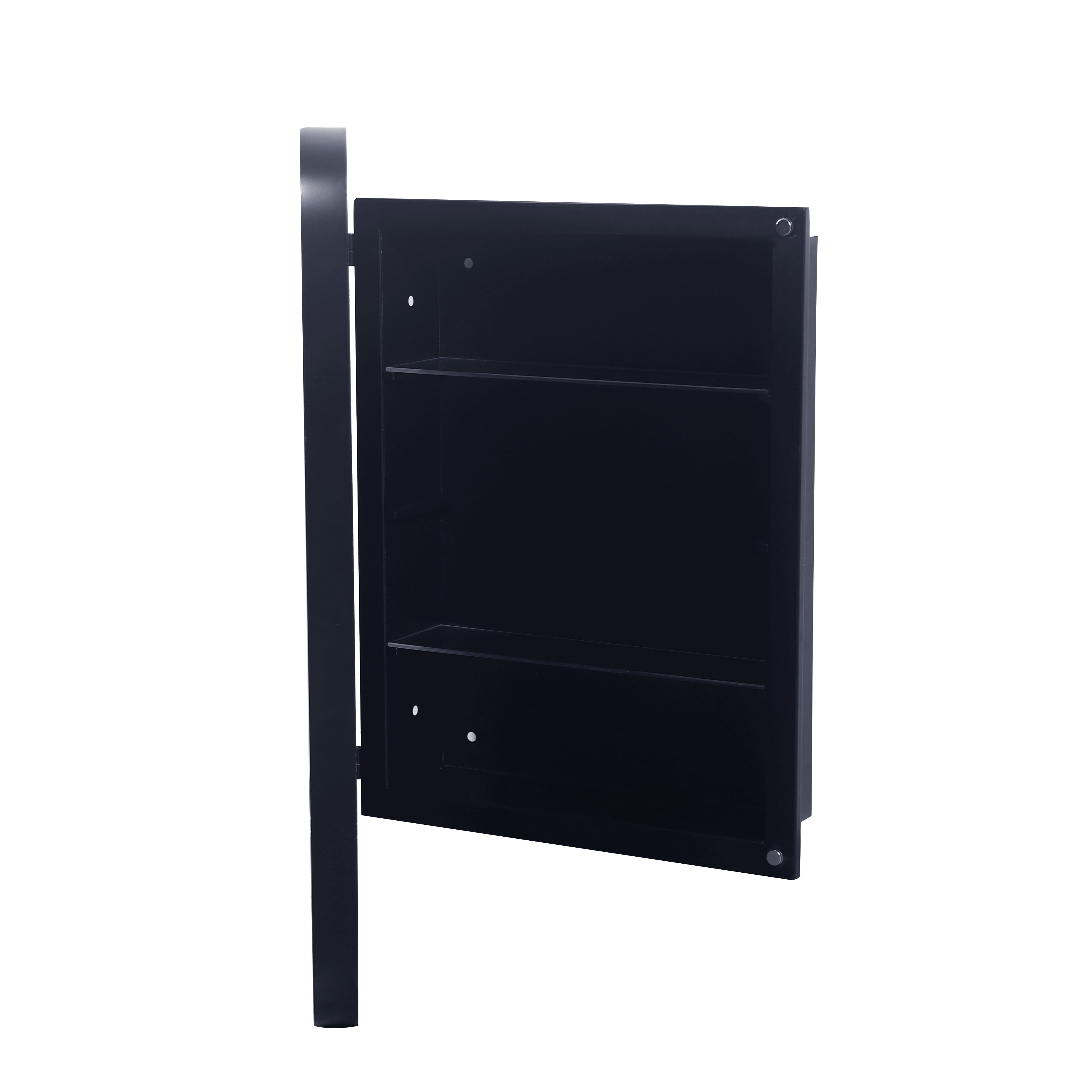 Matte Black Recessed Medicine Cabinet with Mirror, 16"X24" Metal Wall Mirror with Adjustable Shelves Five