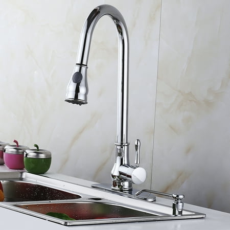 18" Contemporary Sink Faucet Pull-Out Spray Swivel Spout Dispenser Cover