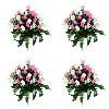 4Pcs Fake Cemetery Flowers Blue & White Roses With White Daisies Memorial Flowers Silk Memorial Bouquets For Mourn Headstones Decoration-Pink