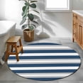 thumbnail image 4 of Navy Blue Grey Stripe Round Area Rug 3 FT, Small Kitchen Bathroom Mats, Minimalist Farmhouse Striped Washable Indoor Outdoor Throw Runner Carpet Non-Shedding Doormat for Table Shower Sofa Entryway, 4 of 8