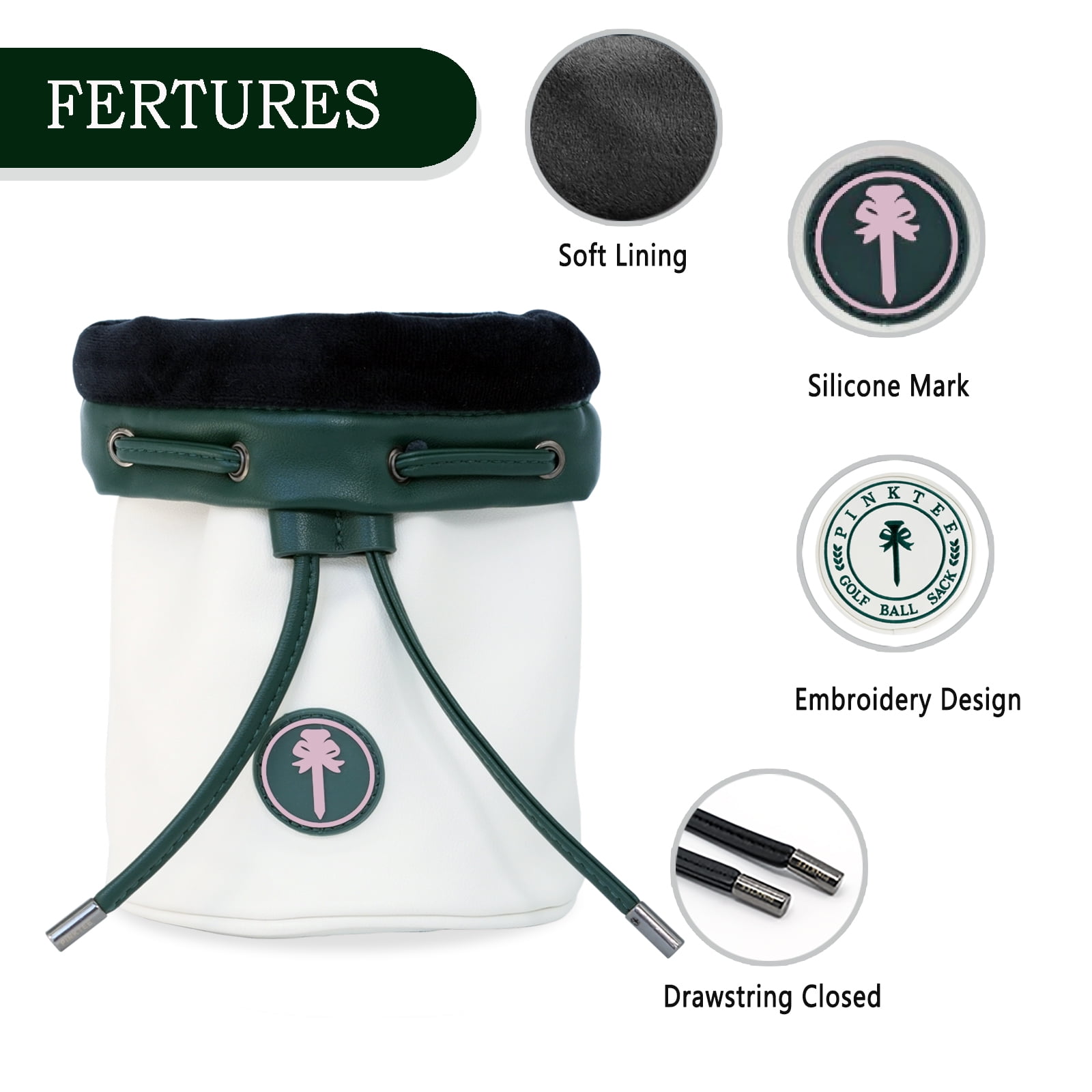 PINKTEE Golf Valuables Pouch Ball Sack with Drawstrings Leather Bucket Waist Design Golf Tee Pouch Golf Bag (TALK BIRDIE TO ME)