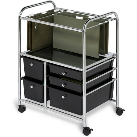 Honey-Can-Do Steel and Plastic 5-Drawer Rolling File Storage Cart, Black/Chrome