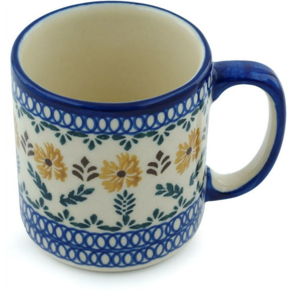 Polish Pottery 11 oz Mug (Golden Flower Garden Theme) Hand Painted in Boleslawiec, Poland   Certificate of Authenticity