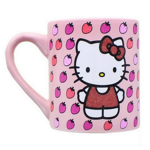Sanrio Hello Kitty Glitter Strawberry Ceramic Mug | Holds 14 Ounces