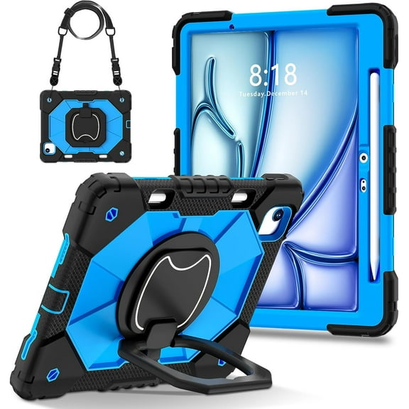 REQO Case Compatible with iPad Air 11 inch Case M3/ M2 (2025/2024), for iPad Air 7th/6th Gen, Heavy Duty Protective with 360° Rotatable Ring, Kickstand,Shoulder Strap