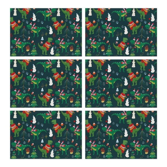 Christmas Placemats Set Of 6, 12x18 Inch, Heat Resistant & Washable, Non, Durable PVC for Xmas Party Dining Table Decor.