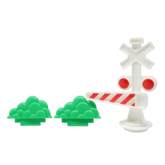 Replacement Part for Fisher-Price Little People Collectible Pop 'n Surprise Train Playset M5644 - Replacement Train Crossing Sign and Moveable bar and two bushes