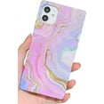 thumbnail image 1 of HSHDLDF Luxury Glitter Marble Pattern iPhone 11 Square Edge Case,Chic Slim Golden Plating TPU Silicone Rubber Gel Sturdy Protective Bumper Cases Cover(Pink), 1 of 6