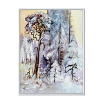 Designart 'The Lake With Winter Snowy Forest' Lake House Framed Canvas Wall Art Print