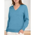 thumbnail image 4 of Suéter de Larga con Cuello en V para Mujer, Estilo Casual Clásico de Otoño, Suave y Holgado, Básico, Tipo Jersey Azul Tranquilo XXL, 4 of 10