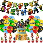 Ninjago Powerpuff Girls Themed Birthday Party Decoration Set, 30pc Includes Banner, Cake Toppers, Balloons, and Cupcake Decorations.