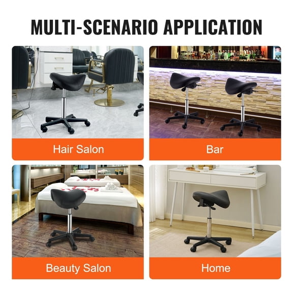 Saddle Stool with Wheels,400 LBS Weight Capacity,Height Adjustable Thickened PU Leather Swivel Saddle Stool Chair for Salon,Spa,Tattoo,Clinic,Black