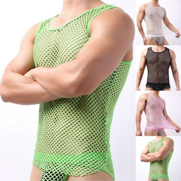 VBTAPA Mens Mesh Fishnet Tank Tops Fitted Sleeveless Night Club Style Muscle Top Summer Workout Beach Shirts Todays Daily Sales Black M