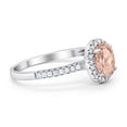 thumbnail image 2 of Halo Oval Engagement Ring Round Morganite CZ 925 Sterling Silver Size 11, 2 of 3