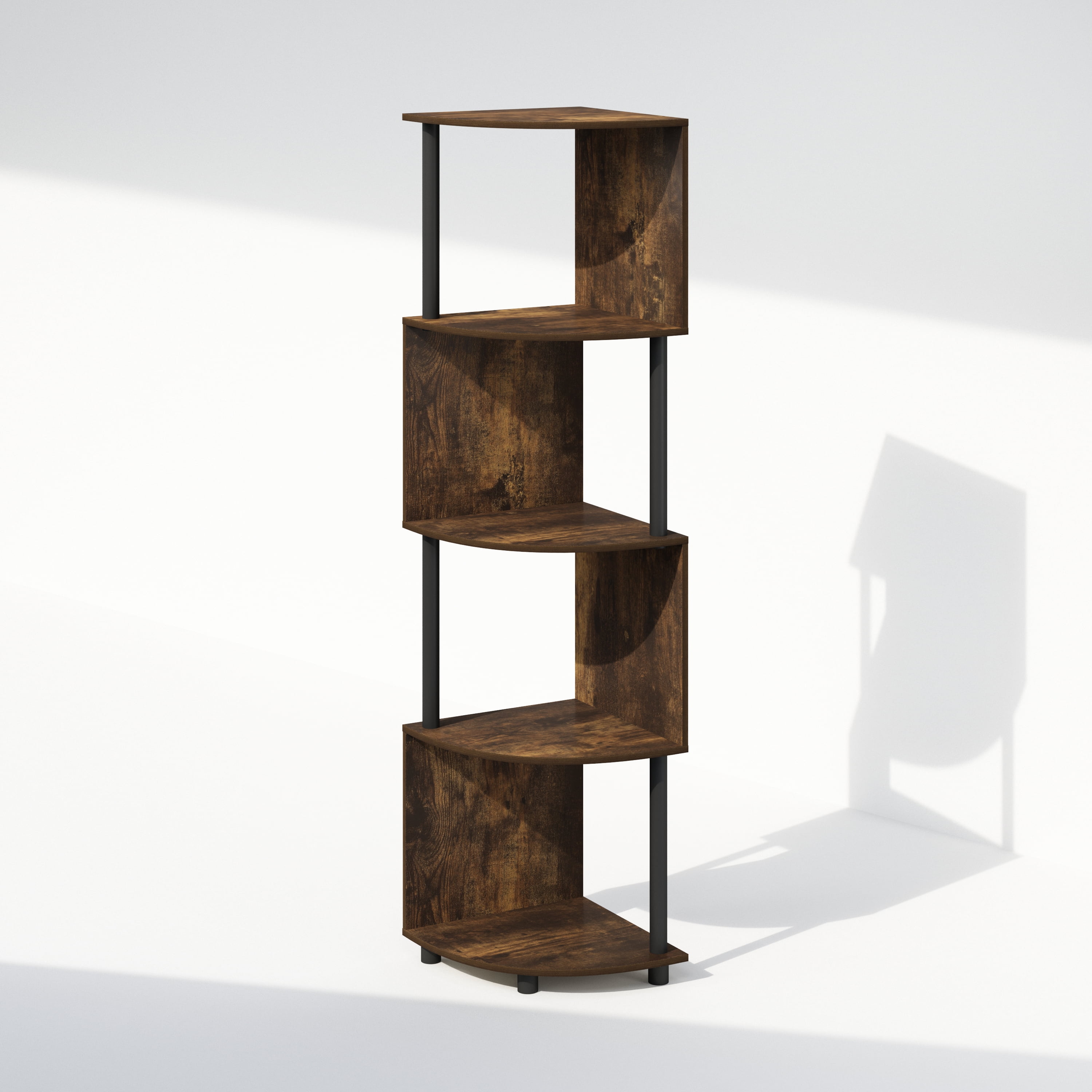 Furinno Basic 4-Tier Zigzag Corner Multipurpose Standing Shelf, Amber Pine/Black