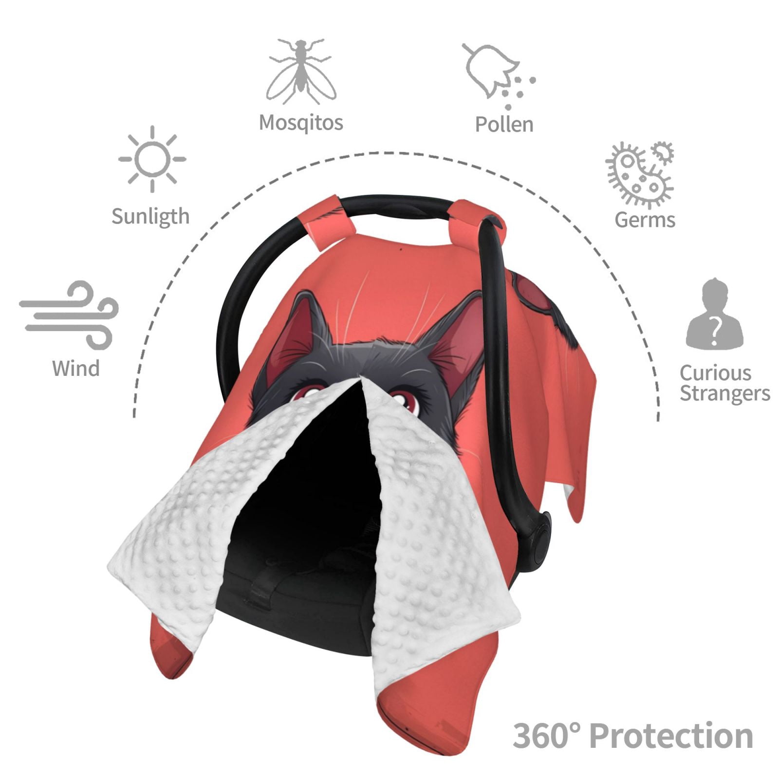 Car Seat Cover Baby - Cute Black Kitten Cartoon Breathable Infant Car Seat Cover for Baby Carseat, Lightweight Comfort Baby Essentials Must Haves Newborn Stuff for Girl Boy