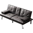 thumbnail image 4 of Faux Leather Convertible Folding Futon Sofa Bed with Cup Holders, Metal Legs, and Removable Armrests for Living Room and Dorm (Brown), 4 of 9